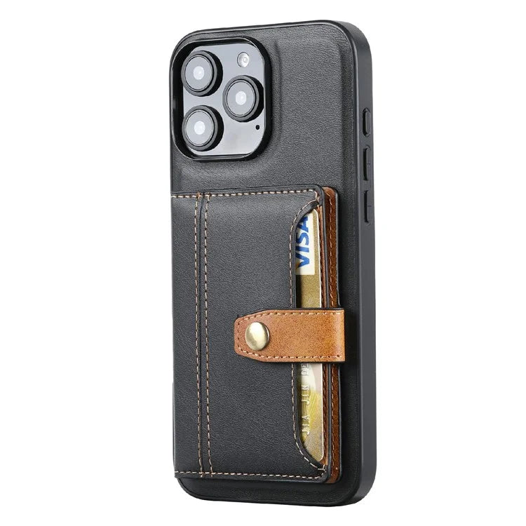 For iPhone 16 Pro Max Card Holder PU Leather+TPU Kicsktand Phone Cover