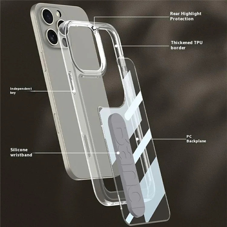 GKK For iPhone 16 Pro Max Crystal Clear Case Anti-Drop TPU+PC Phone Cover with Silicone Hand Strap