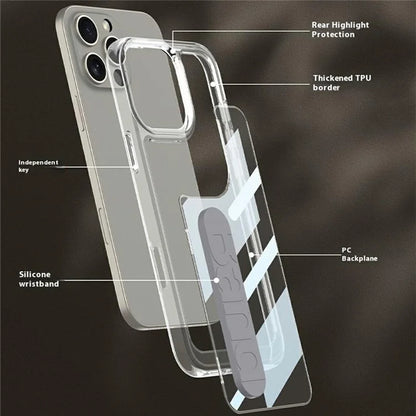 GKK For iPhone 16 Pro Max Crystal Clear Case Anti-Drop TPU+PC Phone Cover with Silicone Hand Strap