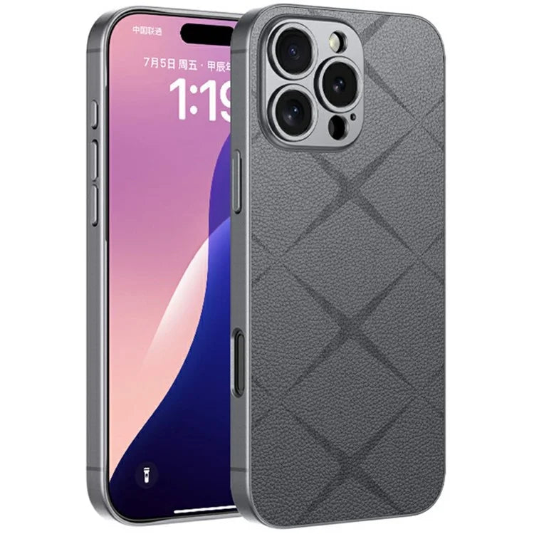 GKK For iPhone 16 Pro Max Case Textured PU Leather Covered TPU+PC Anti-Fingerprint Phone Cover