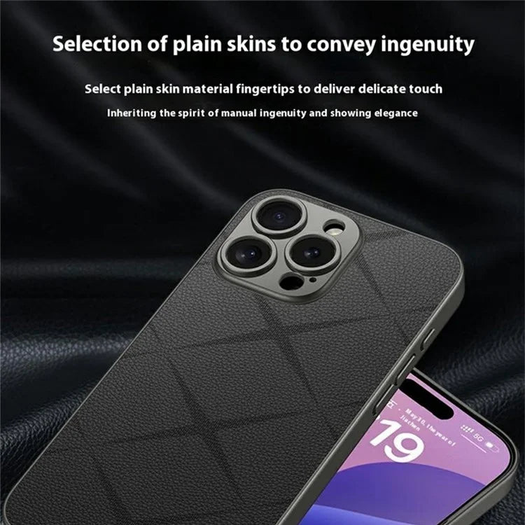 GKK For iPhone 16 Pro Max Case Textured PU Leather Covered TPU+PC Anti-Fingerprint Phone Cover