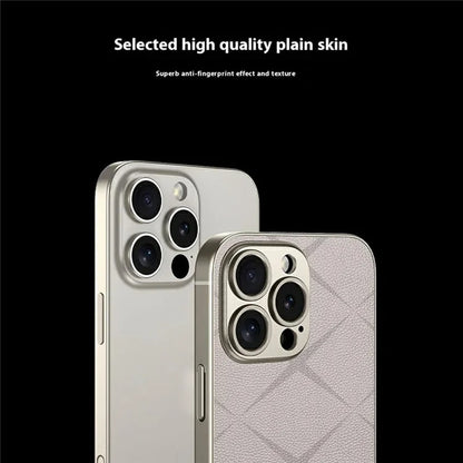 GKK For iPhone 16 Pro Max Case Textured PU Leather Covered TPU+PC Anti-Fingerprint Phone Cover