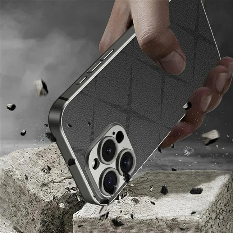 GKK For iPhone 16 Pro Max Case Textured PU Leather Covered TPU+PC Anti-Fingerprint Phone Cover