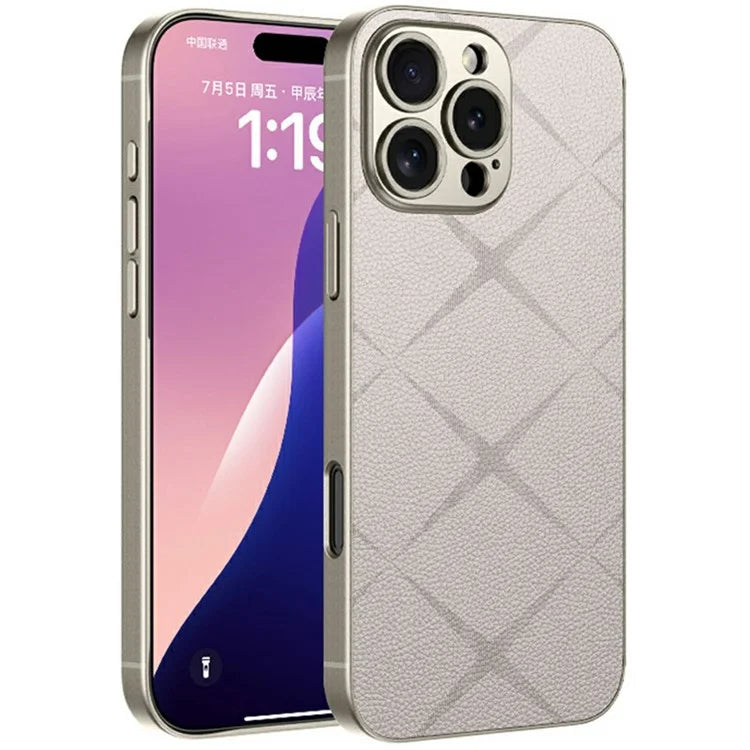 GKK For iPhone 16 Pro Max Case Textured PU Leather Covered TPU+PC Anti-Fingerprint Phone Cover