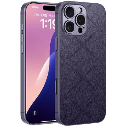GKK For iPhone 16 Pro Max Case Textured PU Leather Covered TPU+PC Anti-Fingerprint Phone Cover