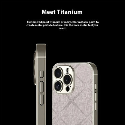 GKK For iPhone 16 Pro Max Case Textured PU Leather Covered TPU+PC Anti-Fingerprint Phone Cover