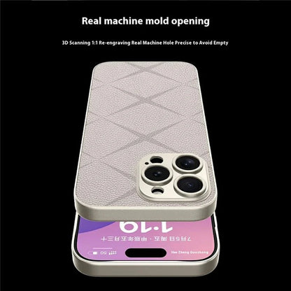 GKK For iPhone 16 Pro Max Case Textured PU Leather Covered TPU+PC Anti-Fingerprint Phone Cover
