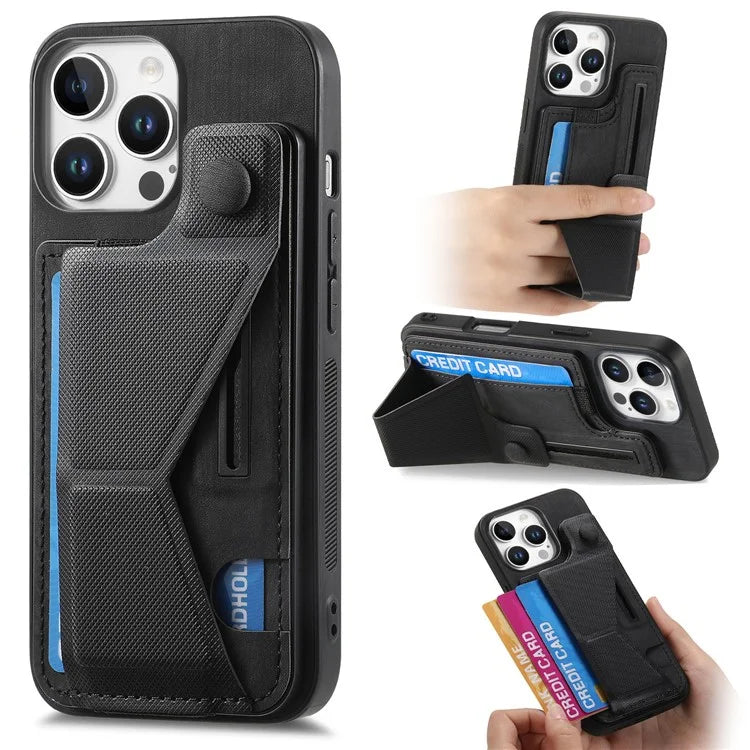 For iPhone 16 Pro Case Retro Leather Back Cover Card Slot Side Kickstand