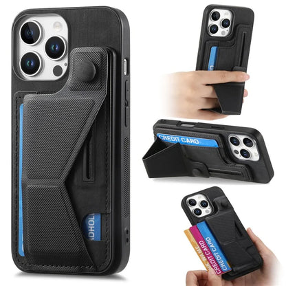 For iPhone 16 Pro Case Retro Leather Back Cover Card Slot Side Kickstand