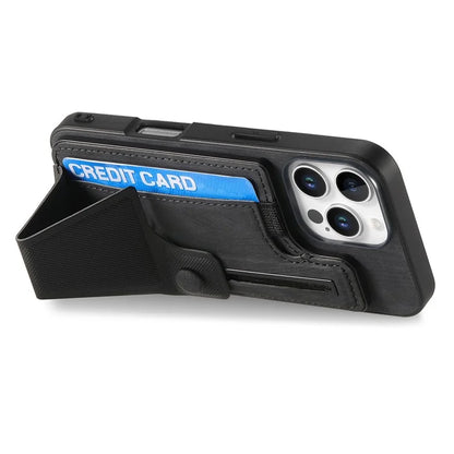 For iPhone 16 Pro Case Retro Leather Back Cover Card Slot Side Kickstand