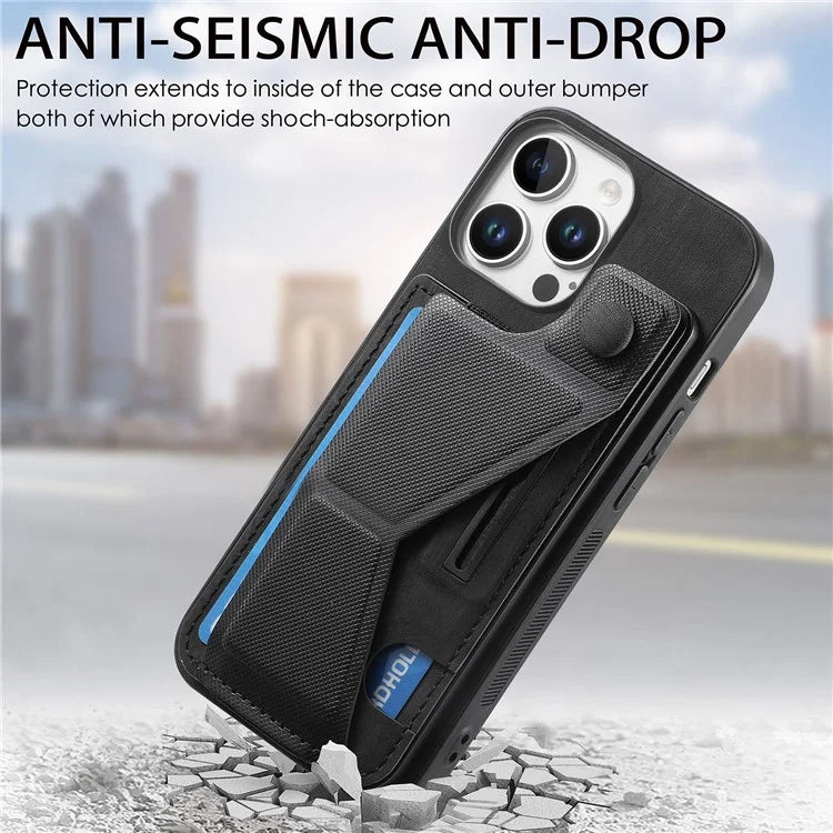 For iPhone 16 Pro Case Retro Leather Back Cover Card Slot Side Kickstand