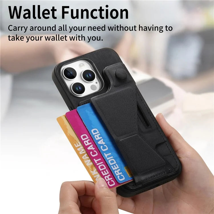 For iPhone 16 Pro Case Retro Leather Back Cover Card Slot Side Kickstand