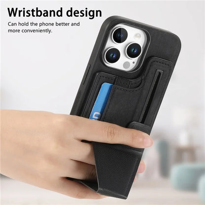 For iPhone 16 Pro Case Retro Leather Back Cover Card Slot Side Kickstand