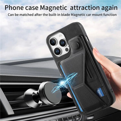 For iPhone 16 Pro Case Retro Leather Back Cover Card Slot Side Kickstand