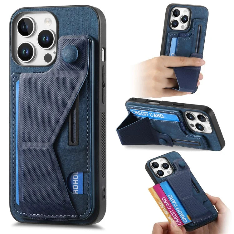 For iPhone 16 Pro Case Retro Leather Back Cover Card Slot Side Kickstand