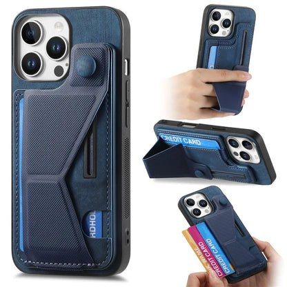 For iPhone 16 Pro Case Retro Leather Back Cover Card Slot Side Kickstand