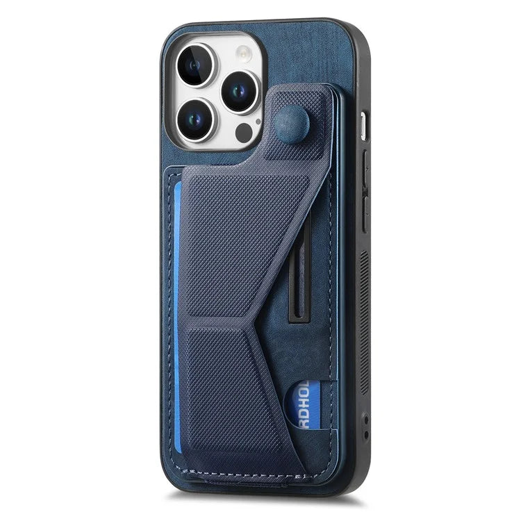 For iPhone 16 Pro Case Retro Leather Back Cover Card Slot Side Kickstand