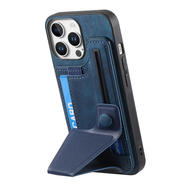 For iPhone 16 Pro Case Retro Leather Back Cover Card Slot Side Kickstand