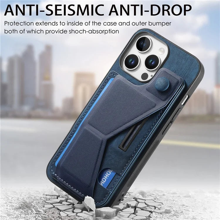 For iPhone 16 Pro Case Retro Leather Back Cover Card Slot Side Kickstand