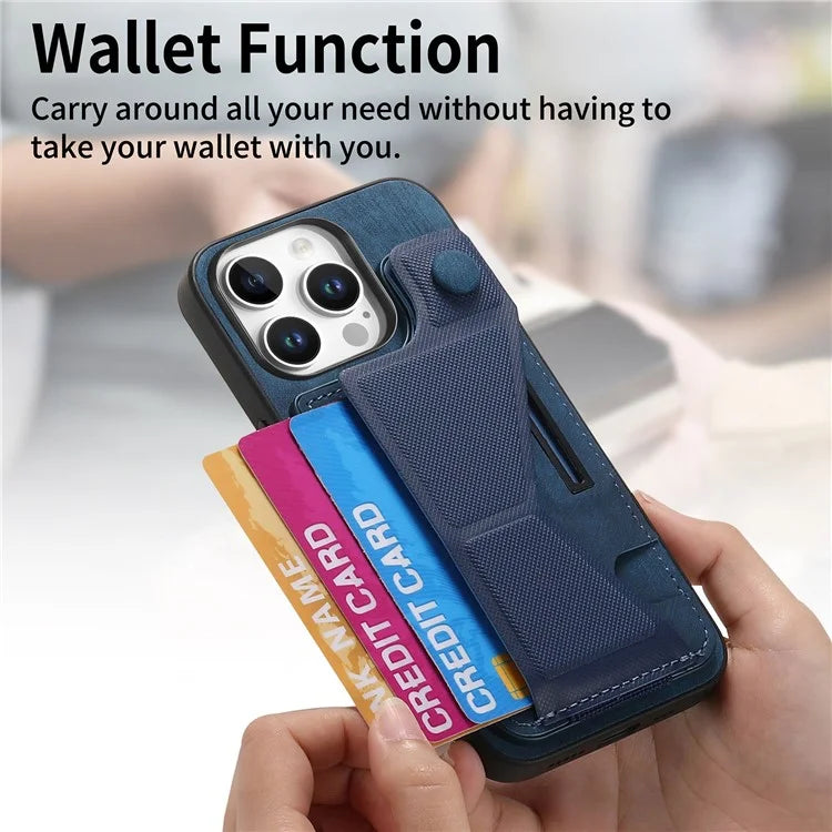 For iPhone 16 Pro Case Retro Leather Back Cover Card Slot Side Kickstand