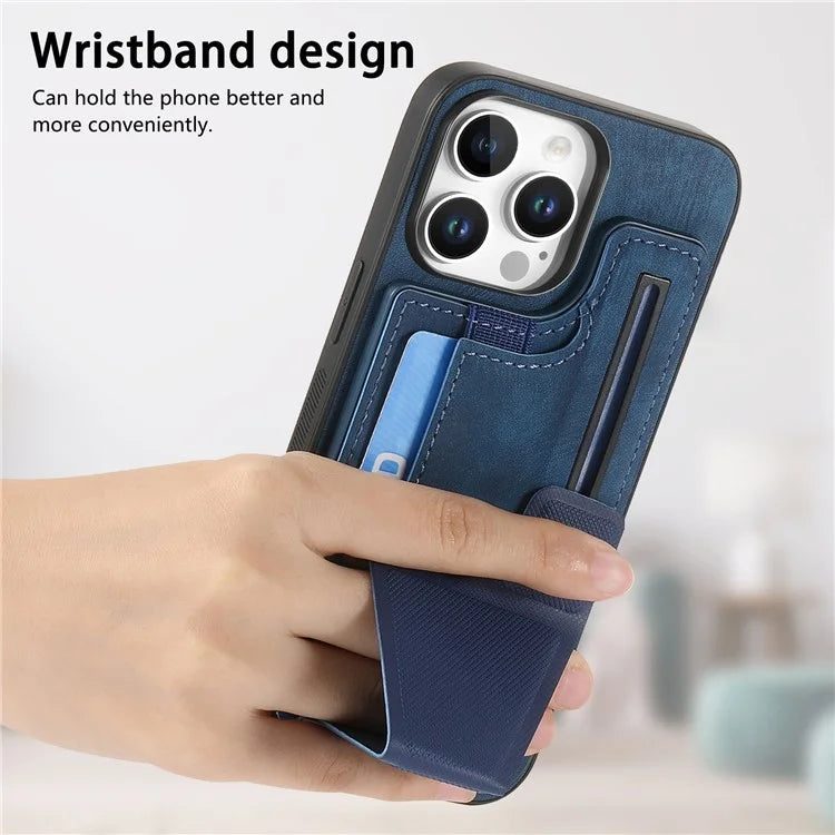 For iPhone 16 Pro Case Retro Leather Back Cover Card Slot Side Kickstand