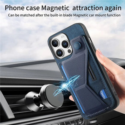 For iPhone 16 Pro Case Retro Leather Back Cover Card Slot Side Kickstand