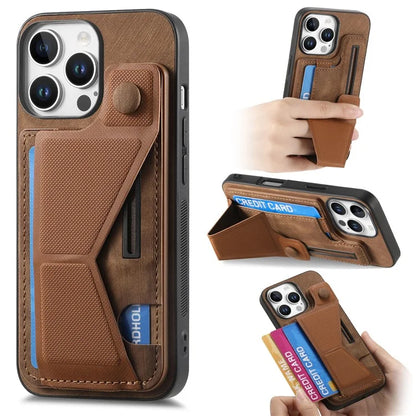 For iPhone 16 Pro Case Retro Leather Back Cover Card Slot Side Kickstand