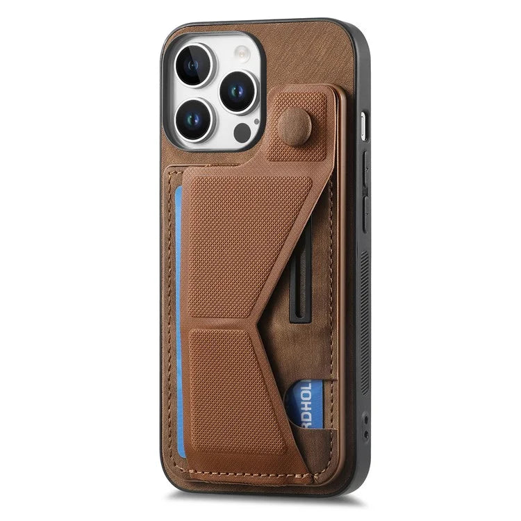For iPhone 16 Pro Case Retro Leather Back Cover Card Slot Side Kickstand