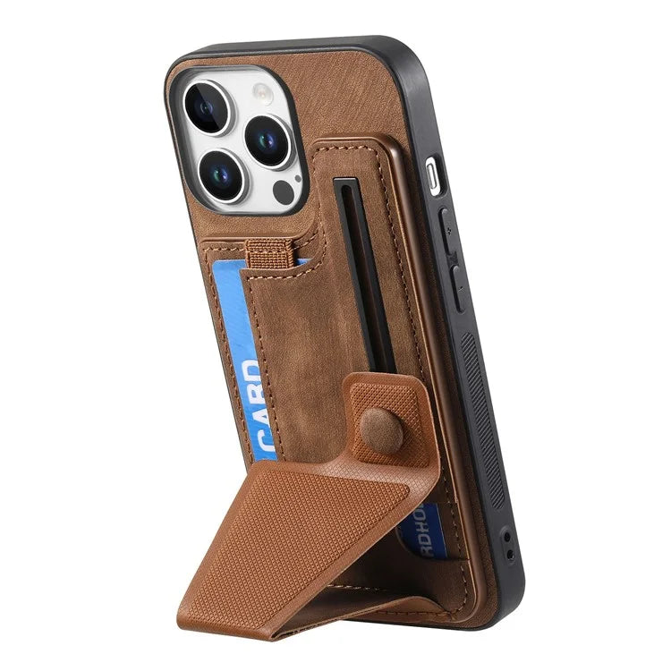 For iPhone 16 Pro Case Retro Leather Back Cover Card Slot Side Kickstand