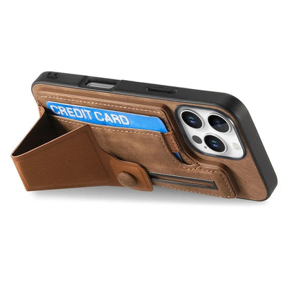 For iPhone 16 Pro Case Retro Leather Back Cover Card Slot Side Kickstand
