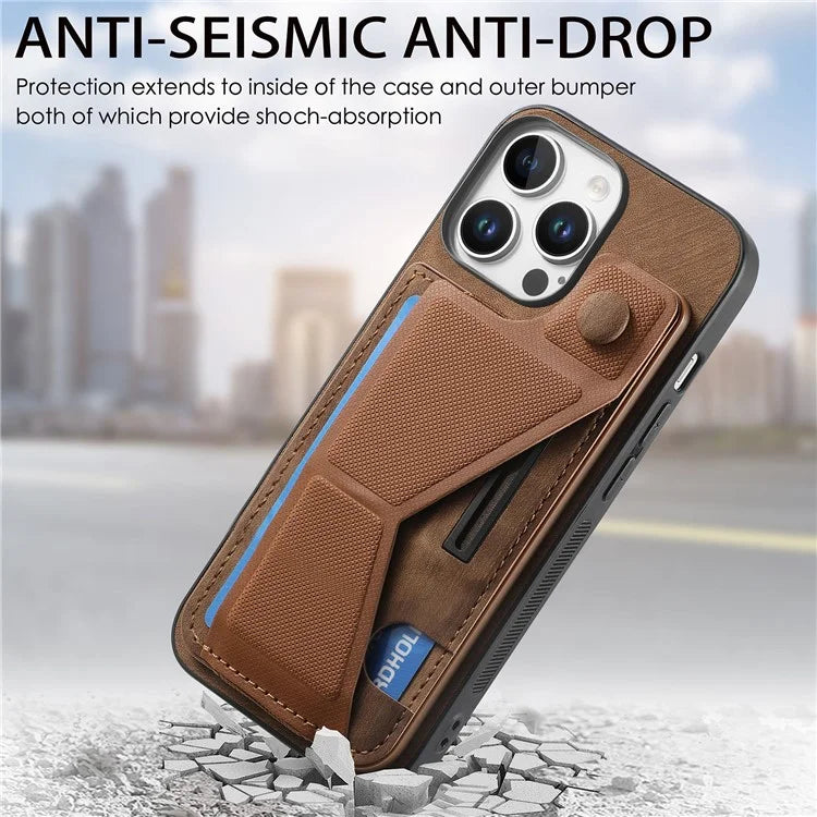 For iPhone 16 Pro Case Retro Leather Back Cover Card Slot Side Kickstand