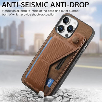 For iPhone 16 Pro Case Retro Leather Back Cover Card Slot Side Kickstand