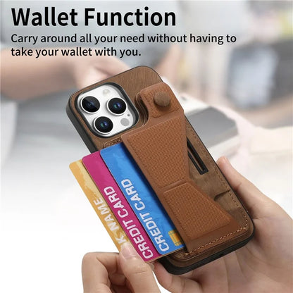 For iPhone 16 Pro Case Retro Leather Back Cover Card Slot Side Kickstand