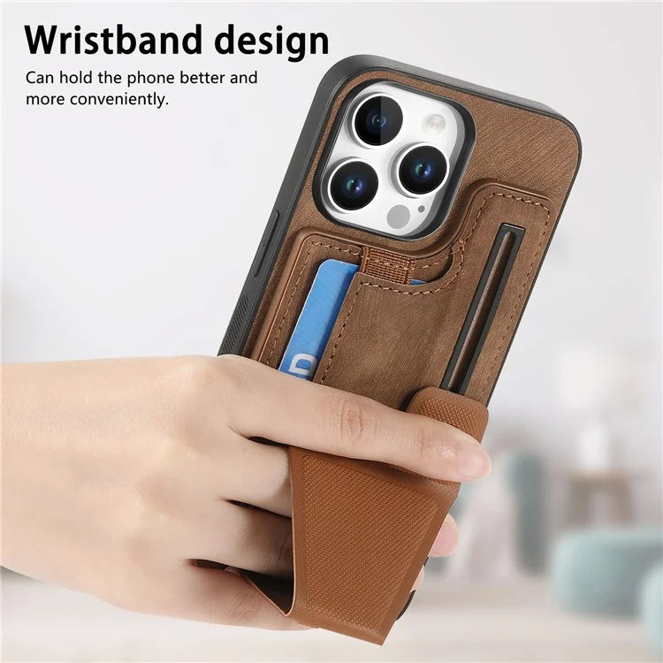 For iPhone 16 Pro Case Retro Leather Back Cover Card Slot Side Kickstand