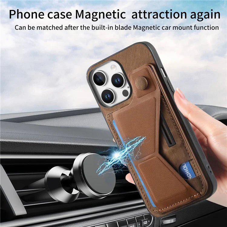 For iPhone 16 Pro Case Retro Leather Back Cover Card Slot Side Kickstand