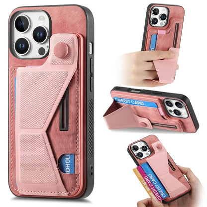 For iPhone 16 Pro Case Retro Leather Back Cover Card Slot Side Kickstand