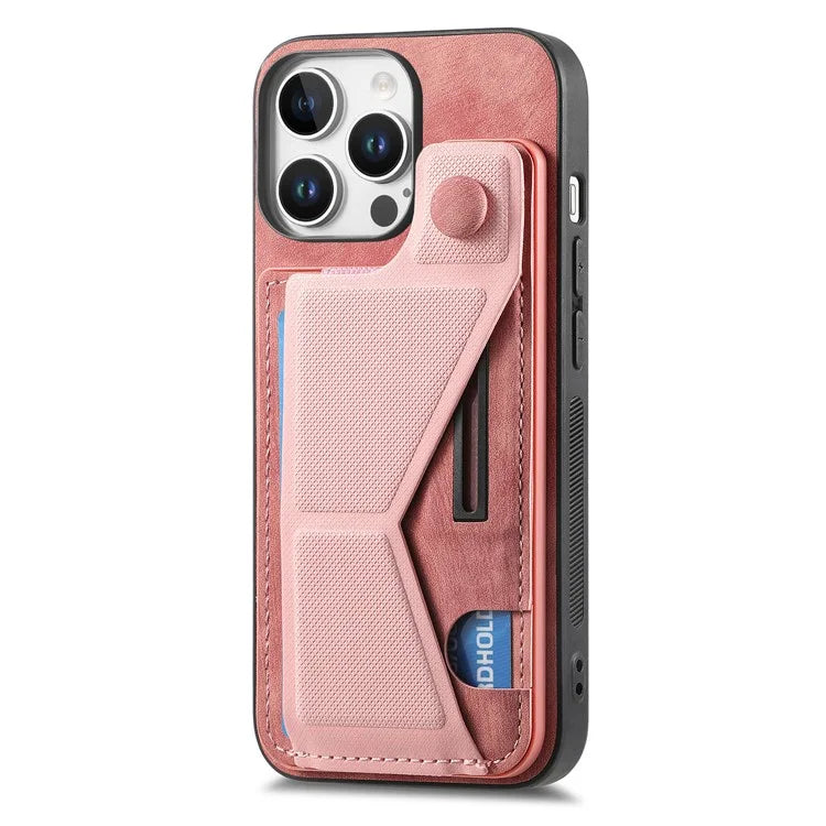 For iPhone 16 Pro Case Retro Leather Back Cover Card Slot Side Kickstand