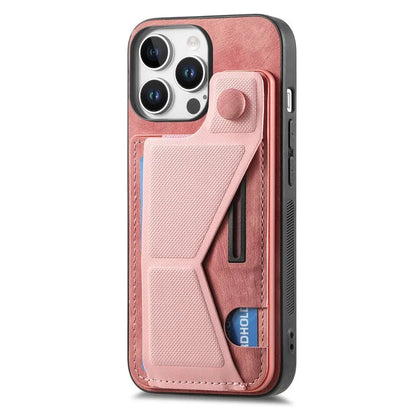 For iPhone 16 Pro Case Retro Leather Back Cover Card Slot Side Kickstand