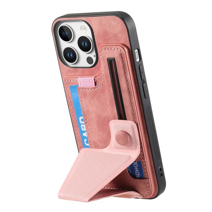 For iPhone 16 Pro Case Retro Leather Back Cover Card Slot Side Kickstand