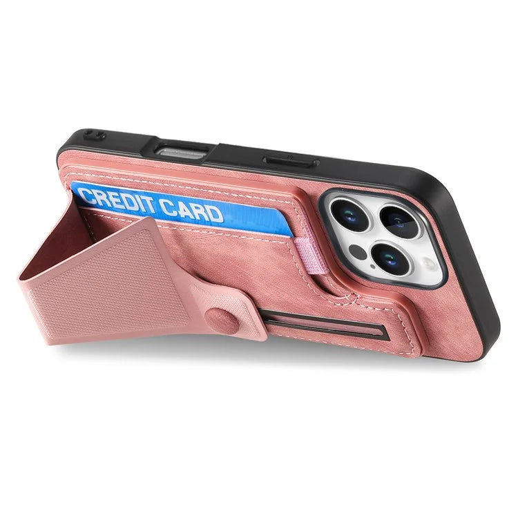 For iPhone 16 Pro Case Retro Leather Back Cover Card Slot Side Kickstand