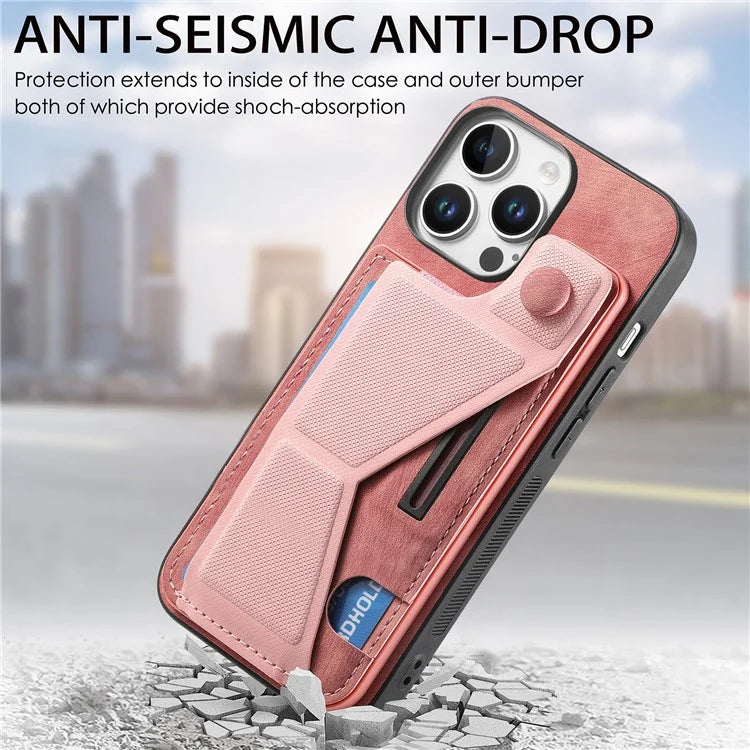 For iPhone 16 Pro Case Retro Leather Back Cover Card Slot Side Kickstand