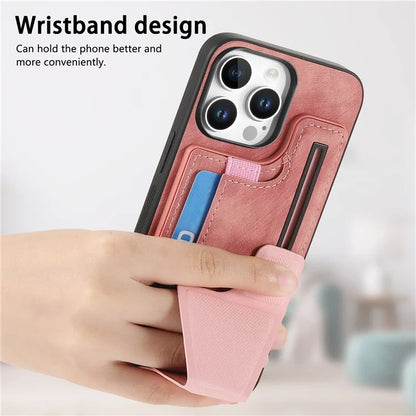 For iPhone 16 Pro Case Retro Leather Back Cover Card Slot Side Kickstand