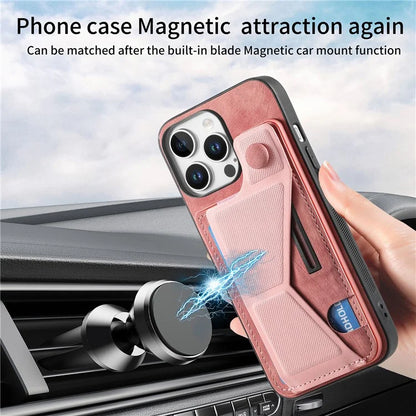 For iPhone 16 Pro Case Retro Leather Back Cover Card Slot Side Kickstand