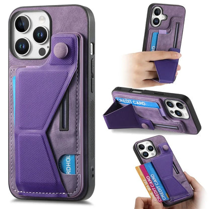 For iPhone 16 Pro Case Retro Leather Back Cover Card Slot Side Kickstand