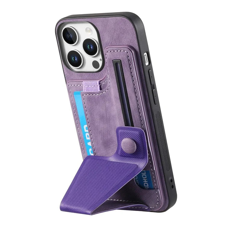 For iPhone 16 Pro Case Retro Leather Back Cover Card Slot Side Kickstand