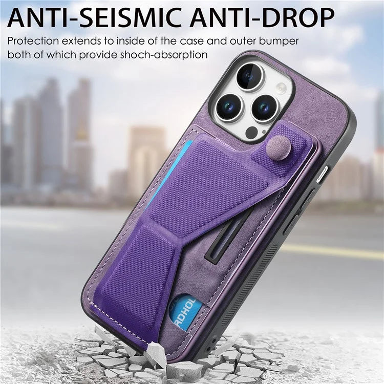 For iPhone 16 Pro Case Retro Leather Back Cover Card Slot Side Kickstand