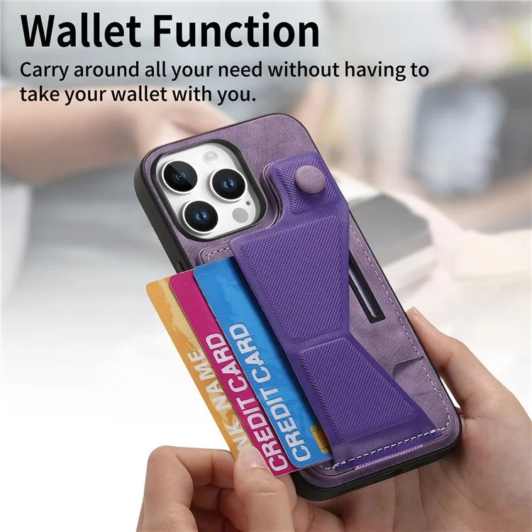 For iPhone 16 Pro Case Retro Leather Back Cover Card Slot Side Kickstand