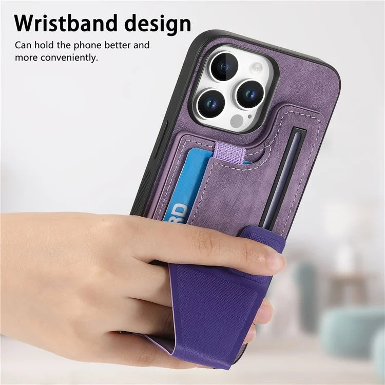 For iPhone 16 Pro Case Retro Leather Back Cover Card Slot Side Kickstand