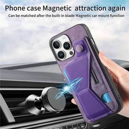 For iPhone 16 Pro Case Retro Leather Back Cover Card Slot Side Kickstand