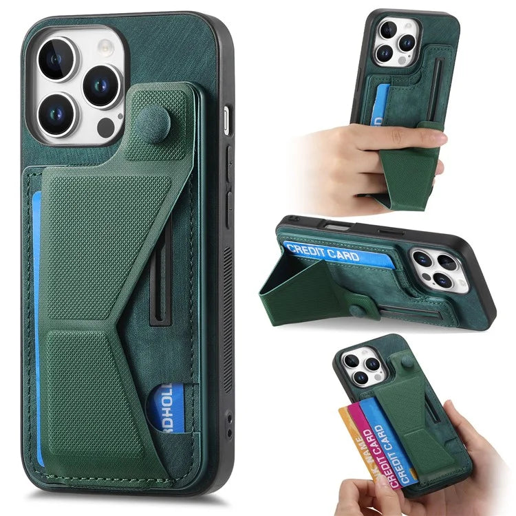 For iPhone 16 Pro Case Retro Leather Back Cover Card Slot Side Kickstand